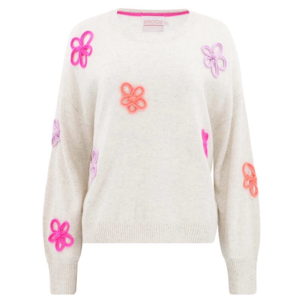 NEW without Tags - BRODIE 
Flower Pop Cashmere Crewneck Sweater - large - 2024 - Picture 2 of 13